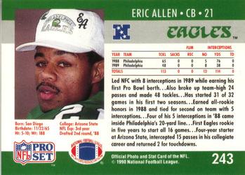1990 Pro Set #243 Eric Allen Back