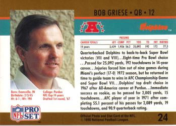 1990 Pro Set #24 Bob Griese Back