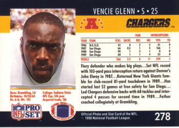 1990 Pro Set #278 Vencie Glenn Back