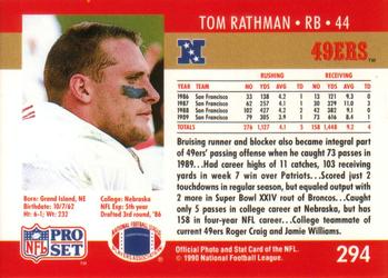 1990 Pro Set #294 Tom Rathman Back