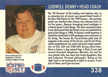1990 Pro Set #338 Ludwell Denny Back