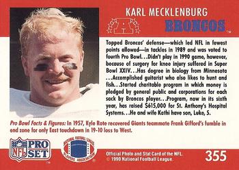 1990 Pro Set #355 Karl Mecklenburg Back