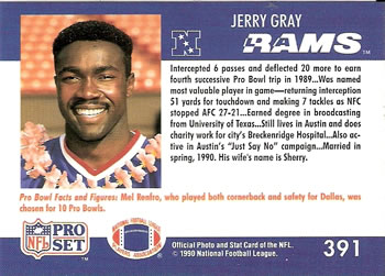 1990 Pro Set #391 Jerry Gray Back