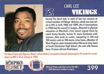 1990 Pro Set #399 Carl Lee Back