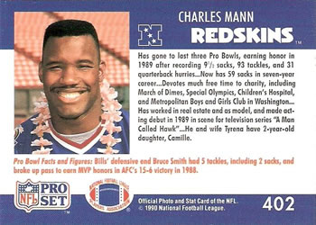 1990 Pro Set #402 Charles Mann Back