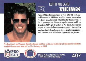 1990 Pro Set #407 Keith Millard Back