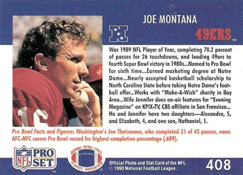 1990 Pro Set #408 Joe Montana Back