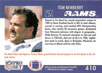 1990 Pro Set #410 Tom Newberry Back