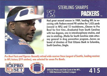 1990 Pro Set #415 Sterling Sharpe Back