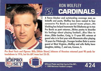 1990 Pro Set #424 Ron Wolfley Back