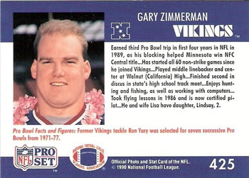 1990 Pro Set #425 Gary Zimmerman Back
