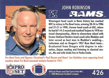 1990 Pro Set #426 John Robinson Back