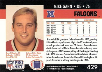1990 Pro Set #429 Mike Gann Back