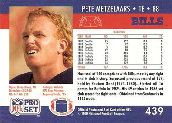 1990 Pro Set #439 Pete Metzelaars Back