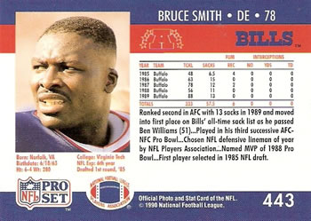 1990 Pro Set #443 Bruce Smith Back