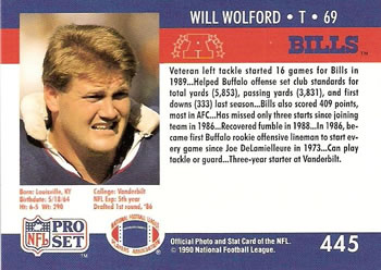 1990 Pro Set #445 Will Wolford Back