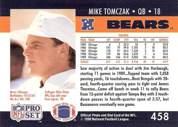1990 Pro Set #458 Mike Tomczak Back