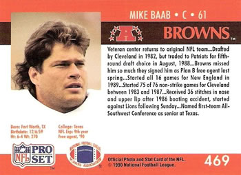 1990 Pro Set #469 Mike Baab Back