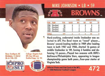1990 Pro Set #472 Mike Johnson Back