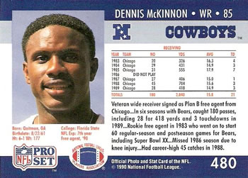 1990 Pro Set #480 Dennis McKinnon Back