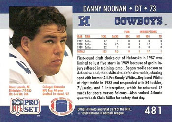 1990 Pro Set #481 Danny Noonan Back