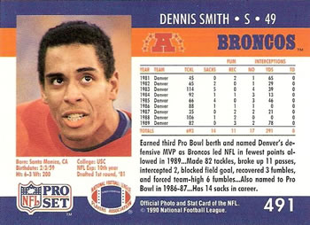 1990 Pro Set #491 Dennis Smith Back