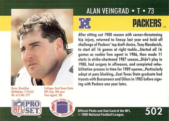 1990 Pro Set #502 Alan Veingrad Back