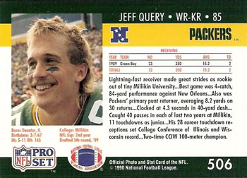 1990 Pro Set #506 Jeff Query Back