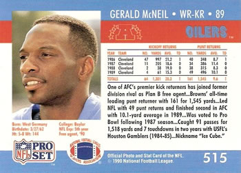 1990 Pro Set #515 Gerald McNeil Back