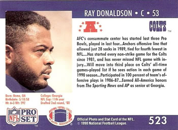 1990 Pro Set #523 Ray Donaldson Back