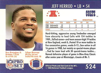 1990 Pro Set #524 Jeff Herrod Back