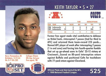 1990 Pro Set #525 Keith Taylor Back