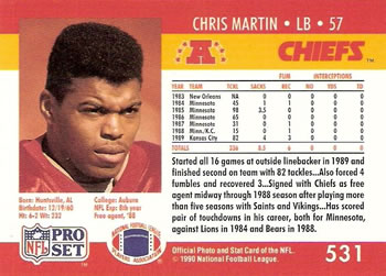 1990 Pro Set #531 Chris Martin Back