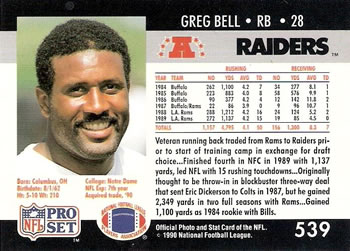 1990 Pro Set #539 Greg Bell Back