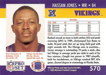 1990 Pro Set #570 Hassan Jones Back