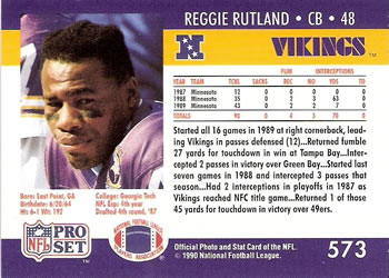 1990 Pro Set #573 Reggie Rutland Back