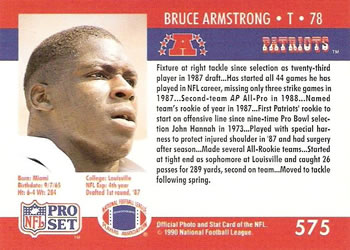 1990 Pro Set #575 Bruce Armstrong Back