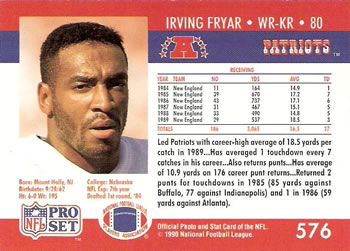 1990 Pro Set #576 Irving Fryar Back