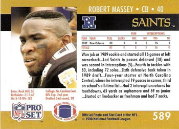 1990 Pro Set #589 Robert Massey Back