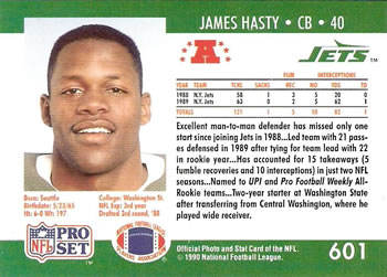 1990 Pro Set #601 James Hasty Back
