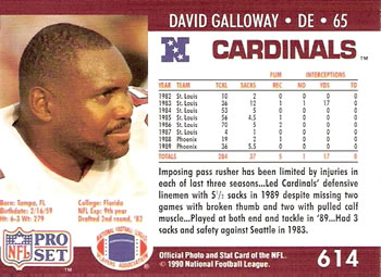 1990 Pro Set #614 David Galloway Back