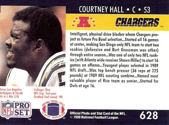 1990 Pro Set #628 Courtney Hall Back