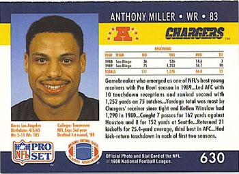 1990 Pro Set #630 Anthony Miller Back