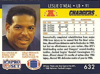1990 Pro Set #632 Leslie O'Neal Back