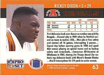 1990 Pro Set #63 Rickey Dixon Back