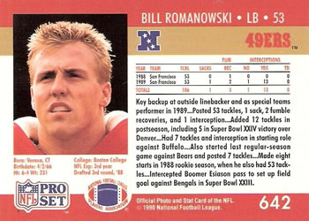 1990 Pro Set #642 Bill Romanowski Back