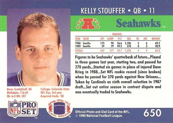 1990 Pro Set #650 Kelly Stouffer Back