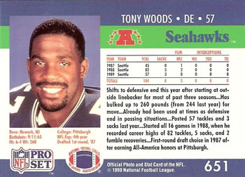 1990 Pro Set #651 Tony Woods Back