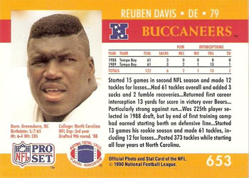 1990 Pro Set #653 Reuben Davis Back
