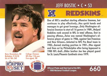 1990 Pro Set #660 Jeff Bostic Back